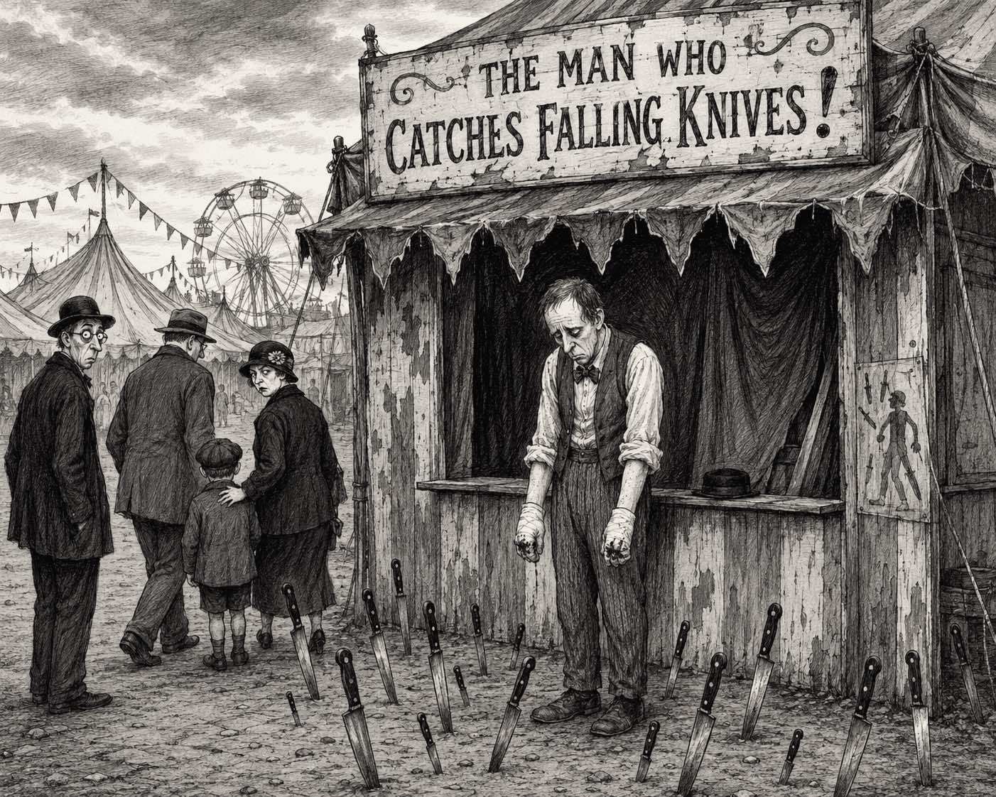 man-falling-knives